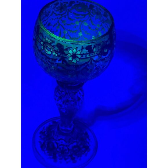 Moser Bohemian Antique (?) Gilded Gold Wine Glass - Hand Painted Ornate Design - Picture 8 of 8